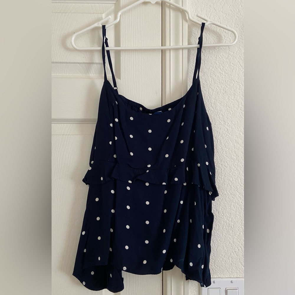 Navy top w/ white polka dots
